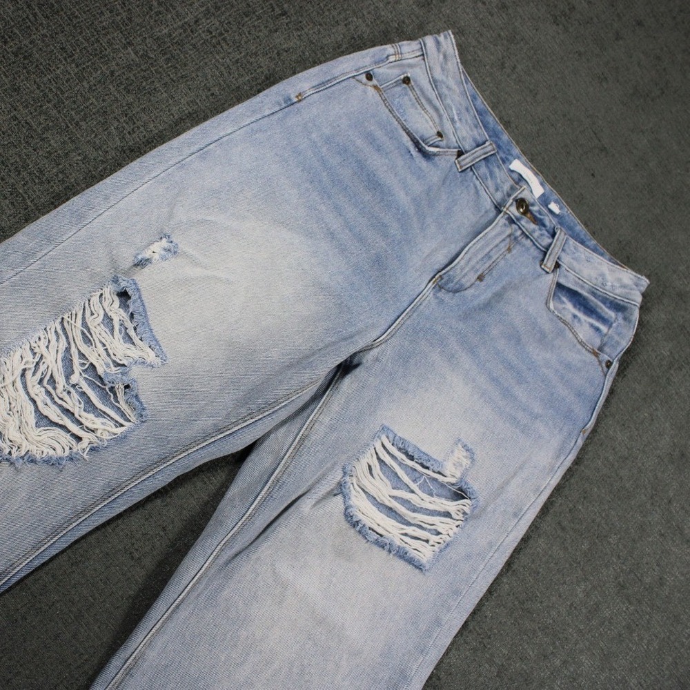 A Loves A Light Wash Distressed Wide Leg Jeans Raw Hem High Rise Blue